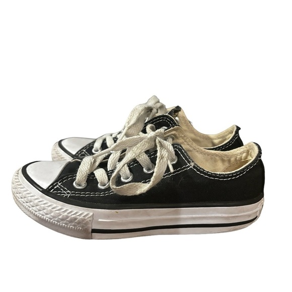 Black converse low tops. Youth size 10.5. Gently used. Laced. All stars. - Picture 3 of 6